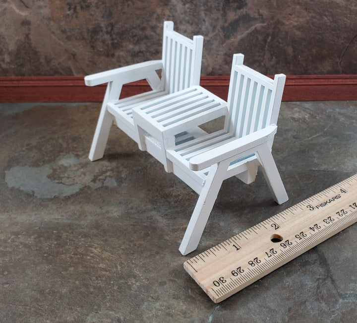 Dollhouse Double Porch Chair White Wood 1:12 Scale Miniature Furniture - Miniature Crush