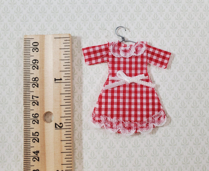 Dollhouse Dress Red Gingham 1:12 Child Size Clothes on a Hanger Flat Decoration Only - Miniature Crush