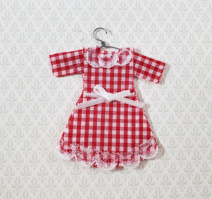 Dollhouse Dress Red Gingham 1:12 Child Size Clothes on a Hanger Flat Decoration Only - Miniature Crush