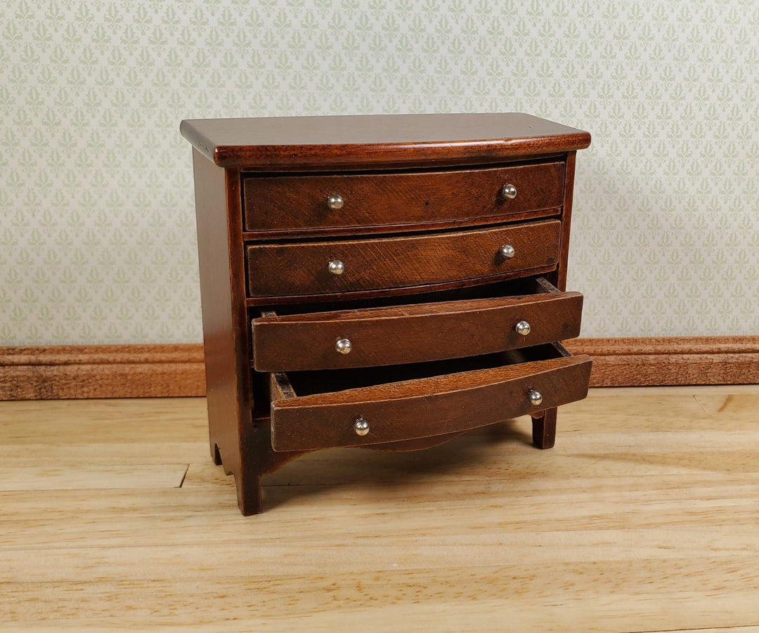 Dollhouse Dresser 4 Drawer Wood Walnut Finish 1:12 Scale Miniature Furniture - MiniatureCrush