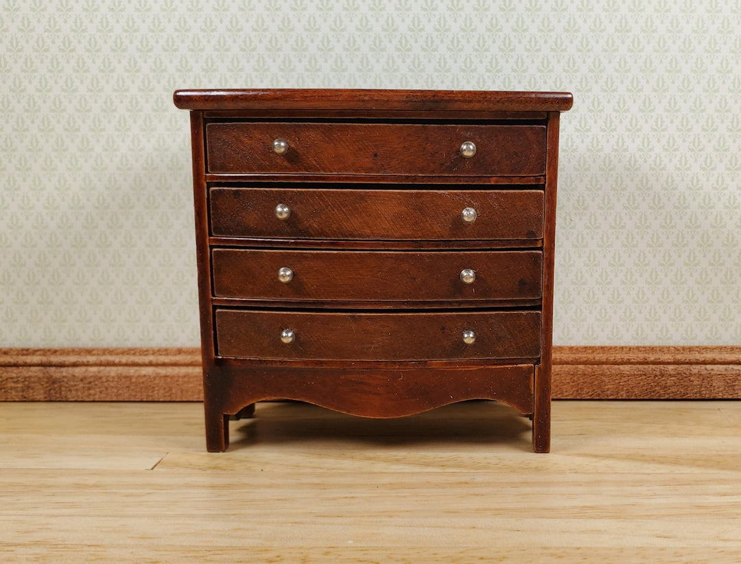 Dollhouse Dresser 4 Drawer Wood Walnut Finish 1:12 Scale Miniature Furniture - MiniatureCrush