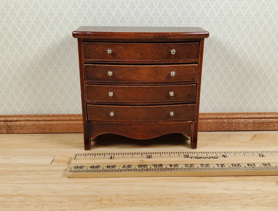 Dollhouse Dresser 4 Drawer Wood Walnut Finish 1:12 Scale Miniature Furniture - MiniatureCrush