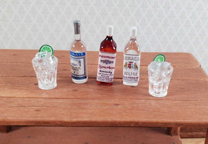 Dollhouse Drinks Rum Vodka Bourbon Bottles Tiny 1:12 Scale Drinks Booze - Miniature Crush