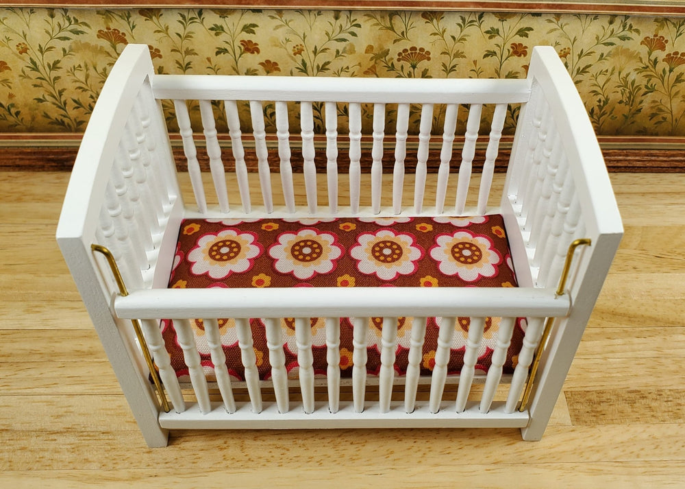 Dollhouse Drop Side Crib Wood White Turned Spindles 1:12 Scale Nursery Furniture - MiniatureCrush