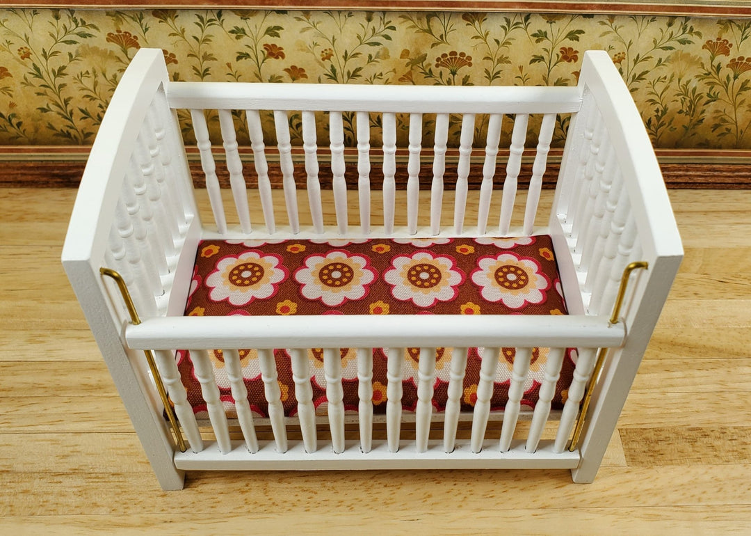 Dollhouse Drop Side Crib Wood White Turned Spindles 1:12 Scale Nursery Furniture - MiniatureCrush