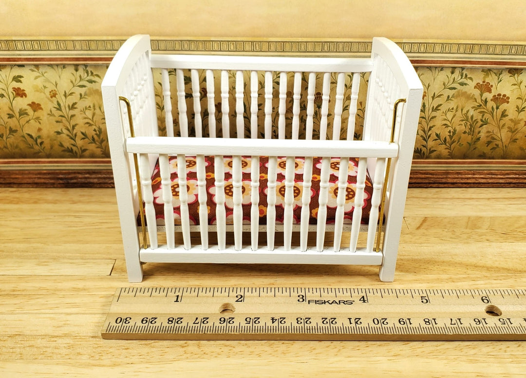Dollhouse Drop Side Crib Wood White Turned Spindles 1:12 Scale Nursery Furniture - MiniatureCrush