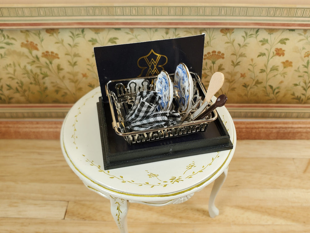Dollhouse Drying Rack with Blue Onion Plates Reutter Miniatures 1:12 Scale - MiniatureCrush