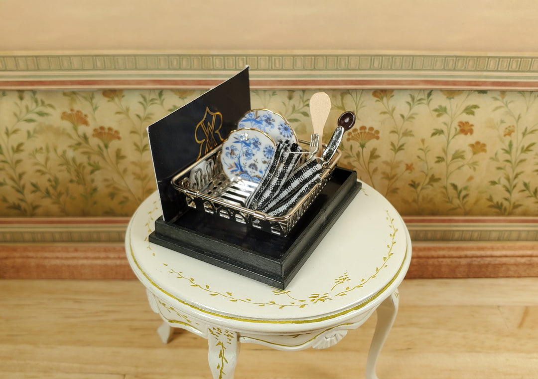 Dollhouse Drying Rack with Blue Onion Plates Reutter Miniatures 1:12 Scale - MiniatureCrush