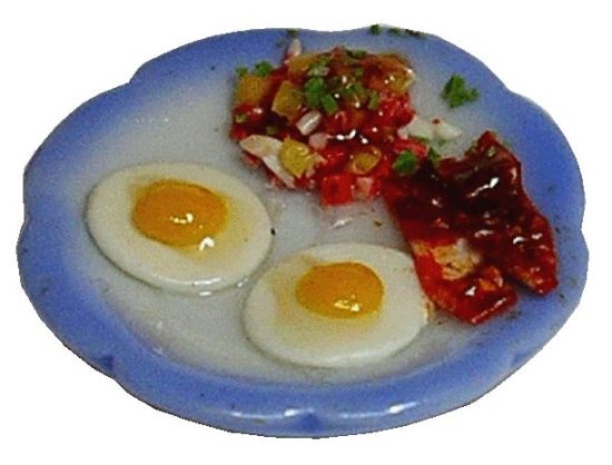 Dollhouse Eggs Bacon Hash Browns on a Plate 1:12 Scale Miniature Food - MiniatureCrush