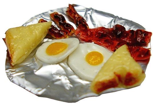 Dollhouse Eggs Bacon Sausage Toast on a Foil Plate 1:12 Scale Miniature Food - MiniatureCrush