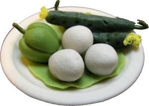 Dollhouse Eggs Squash Pepper Lettuce on a White Plate 1:12 Scale Food Kitchen - MiniatureCrush