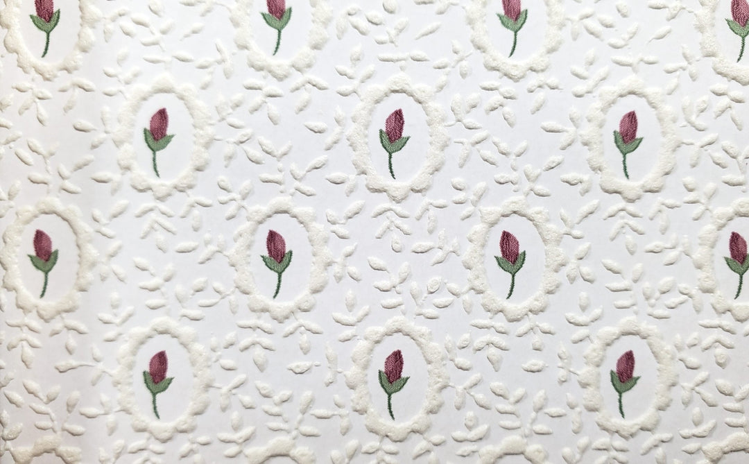 Dollhouse Embossed Wallpaper x3 Sheets Cameo Tulip White 1:12 Scale - MiniatureCrush