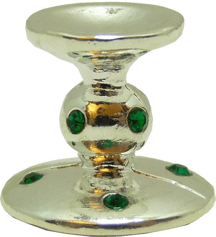 Dollhouse Emerald Encrusted Short Candlestick Holder Silver 1:12 Scale Miniature - MiniatureCrush
