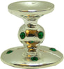 Dollhouse Emerald Encrusted Short Candlestick Holder Silver 1:12 Scale Miniature