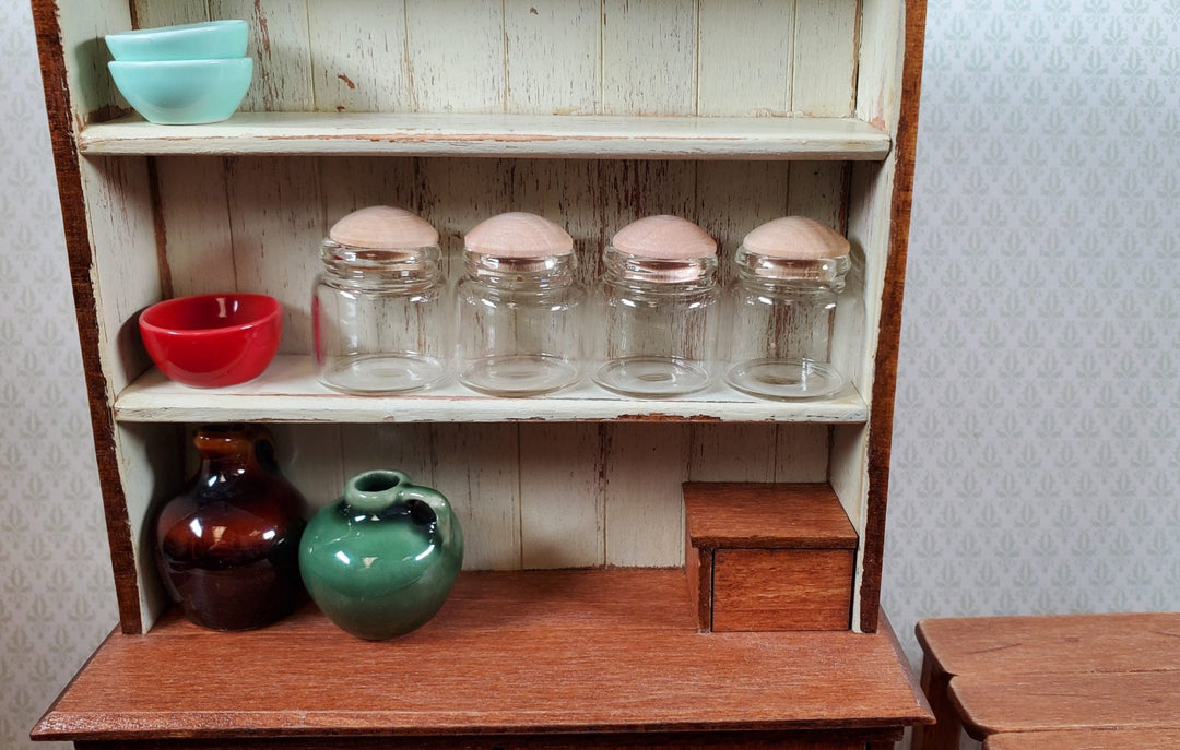 Dollhouse Empty Glass Jars Wide Mouth Wood Caps x4 Large 1:12 Scale Miniatures - Miniature Crush