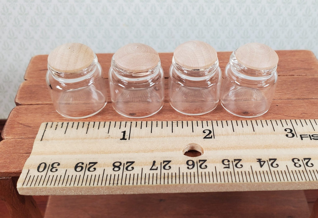 Dollhouse Empty Glass Jars Wide Mouth Wood Caps x4 Large 1:12 Scale Miniatures - Miniature Crush