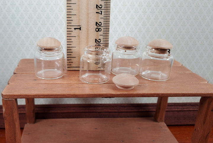 Dollhouse Empty Glass Jars Wide Mouth Wood Caps x4 Large 1:12 Scale Miniatures - Miniature Crush