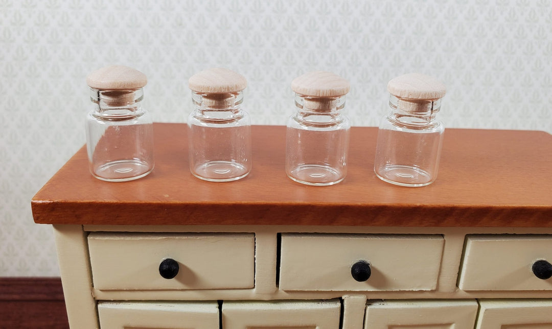 Dollhouse Empty Glass Jars with Wood Caps x4 Large 1:12 Scale Miniatures - Miniature Crush