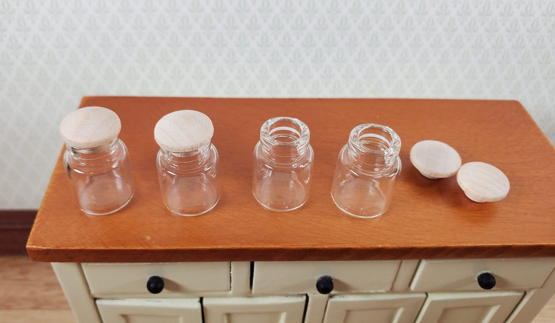 Dollhouse Empty Glass Jars with Wood Caps x4 Large 1:12 Scale Miniatures - Miniature Crush