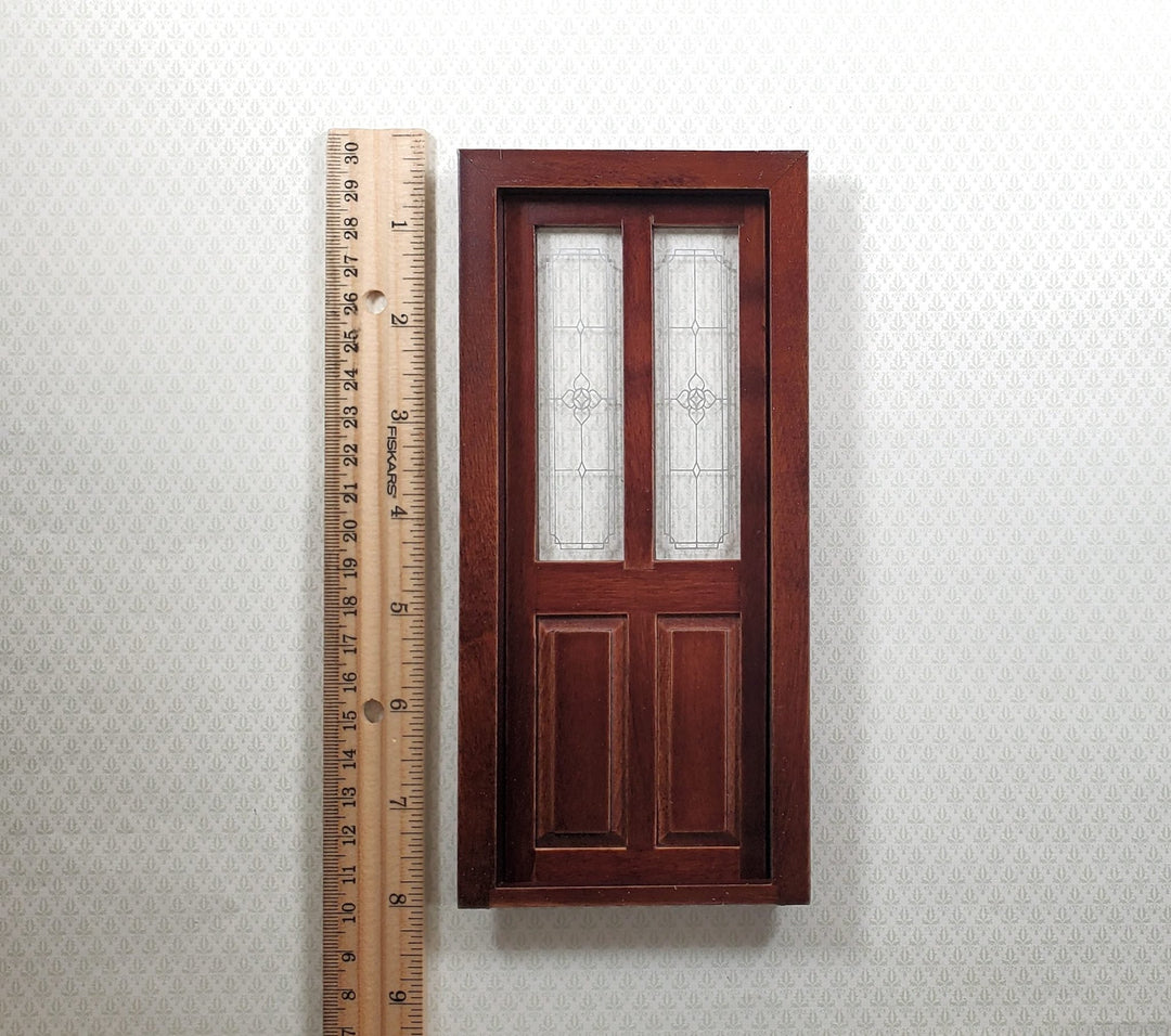 Dollhouse Exterior Front Door with Windows 1:12 Scale Miniature Walnut Finish - MiniatureCrush