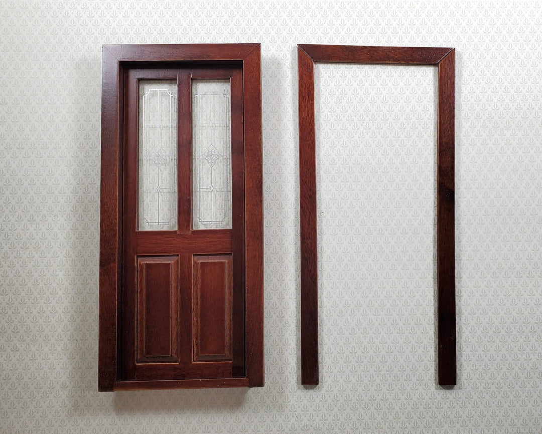 Dollhouse Exterior Front Door with Windows 1:12 Scale Miniature Walnut Finish - MiniatureCrush