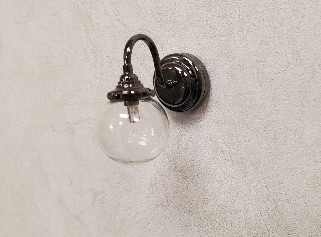 Dollhouse Extra Large Globe Wall Light Black Chrome Battery Operated 1:12 Scale - MiniatureCrush