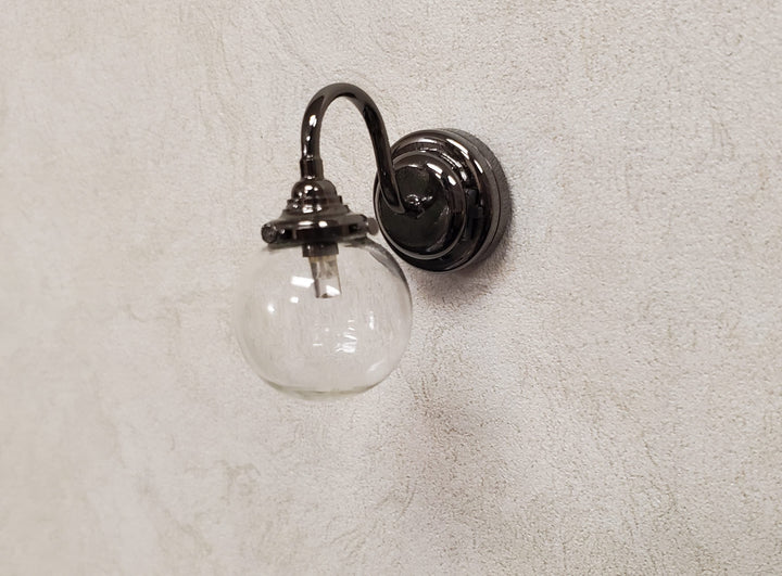 Dollhouse Extra Large Globe Wall Light Black Chrome Battery Operated 1:12 Scale - MiniatureCrush