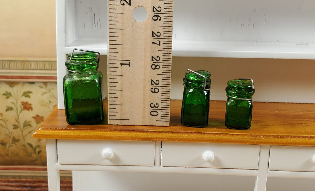 Dollhouse Extra Large Square Glass Canning Jars Set of 3 Green 1:12 Scale - MiniatureCrush