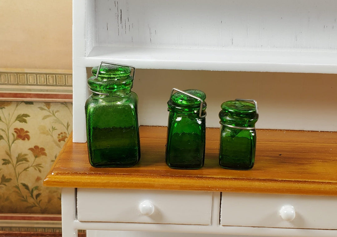 Dollhouse Extra Large Square Glass Canning Jars Set of 3 Green 1:12 Scale - MiniatureCrush
