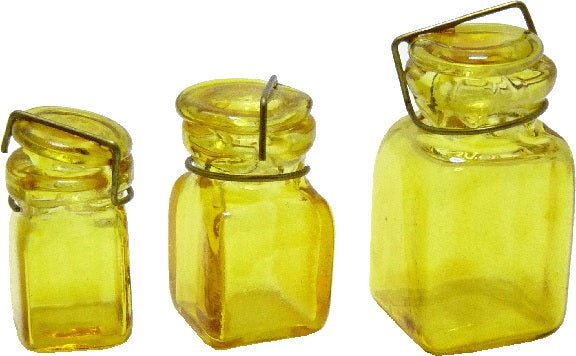 Dollhouse Extra Large Square Glass Canning Jars Set of 3 Yellow 1:12 Scale Miniature - MiniatureCrush