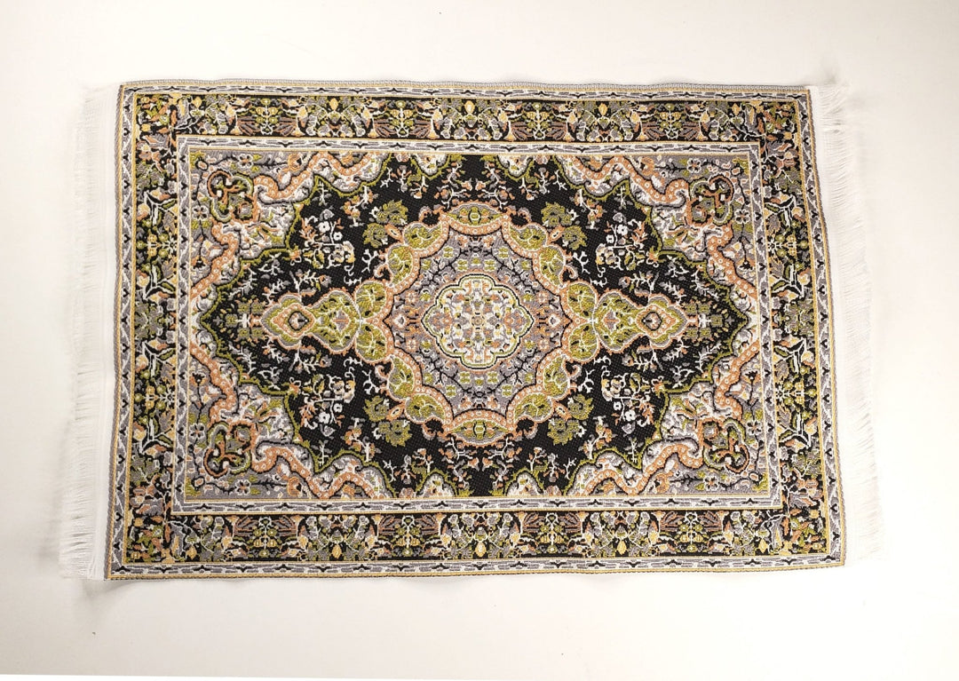 Dollhouse Fabric Rug Large Green Black 9 1/4" x 6" 1:12 Scale Miniature Carpet - Miniature Crush