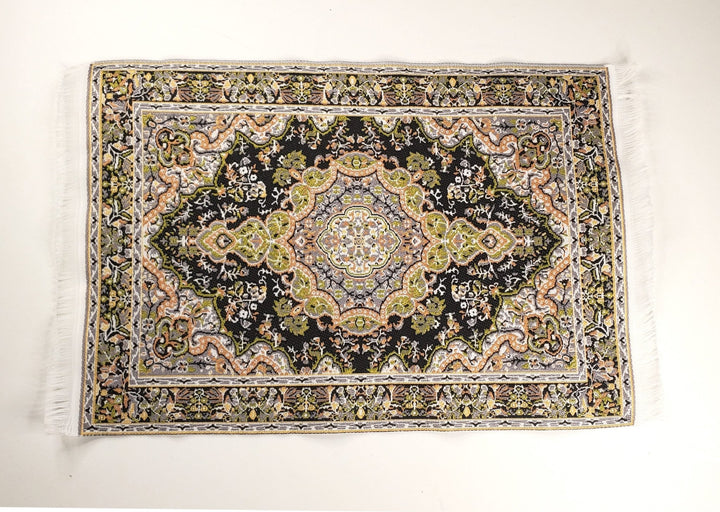 Dollhouse Fabric Rug Large Green Black 9 1/4" x 6" 1:12 Scale Miniature Carpet - Miniature Crush