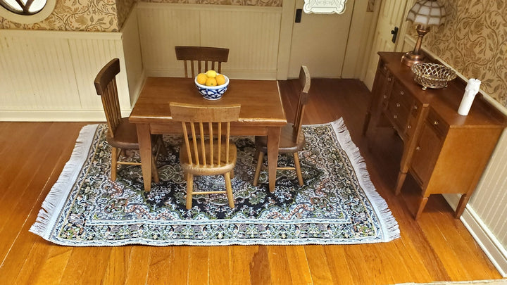 Dollhouse Fabric Rug Large Green Black 9 1/4" x 6" 1:12 Scale Miniature Carpet - Miniature Crush