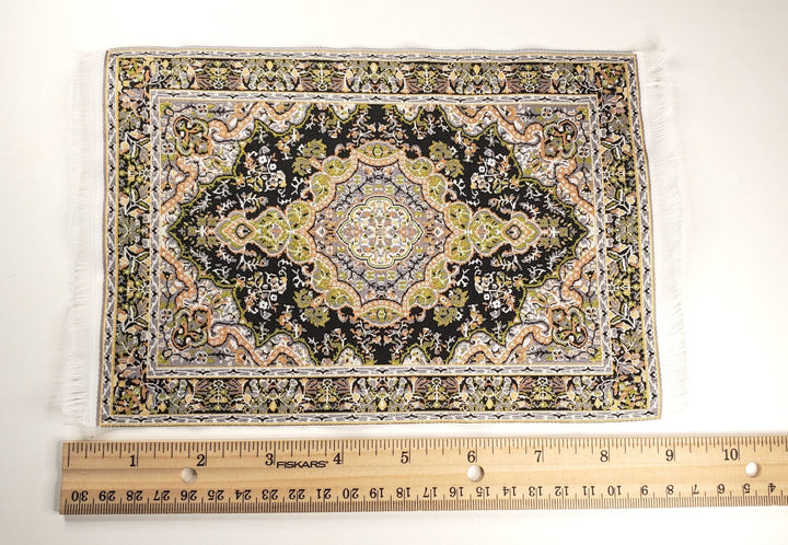 Dollhouse Fabric Rug Large Green Black 9 1/4" x 6" 1:12 Scale Miniature Carpet - Miniature Crush