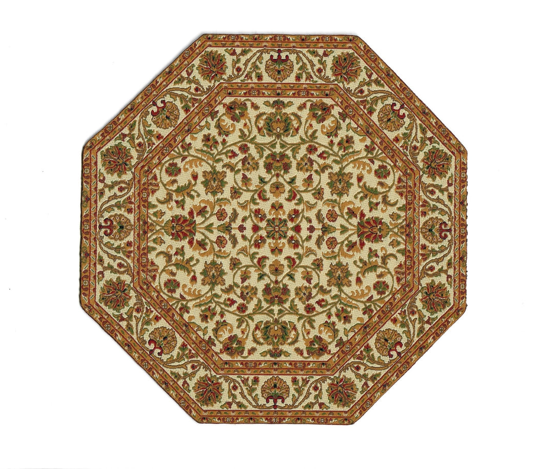 Dollhouse Fabric Rug Octagon Cream Gold Maroon 1:12 Scale Miniature 6 3/4" - MiniatureCrush