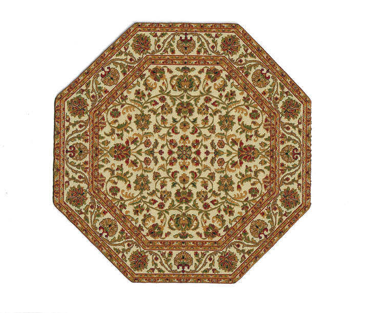 Dollhouse Fabric Rug Octagon Cream Gold Maroon 1:12 Scale Miniature 6 3/4" - MiniatureCrush