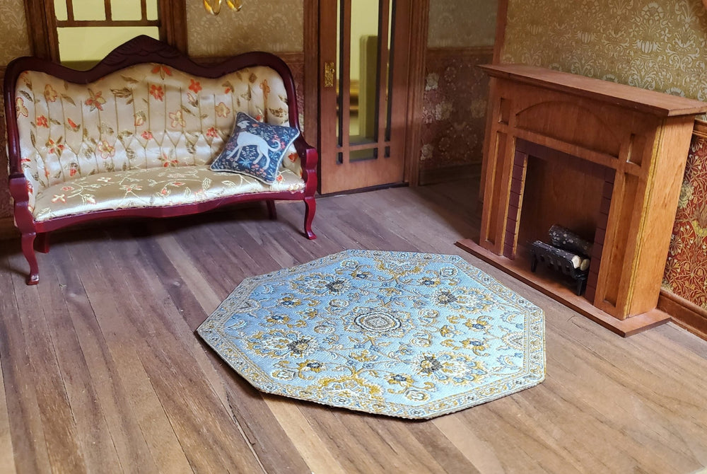Dollhouse Fabric Rug Octagon Gray & Gold 1:12 Scale Miniature 5 1/2" - MiniatureCrush