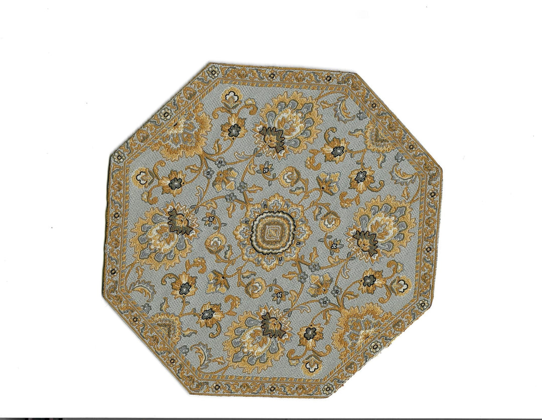Dollhouse Fabric Rug Octagon Gray & Gold 1:12 Scale Miniature 5 1/2" - MiniatureCrush