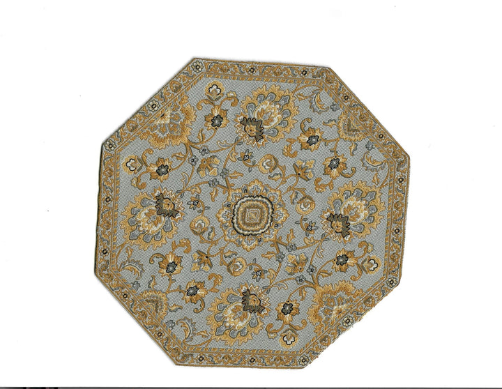 Dollhouse Fabric Rug Octagon Gray & Gold 1:12 Scale Miniature 5 1/2" - MiniatureCrush