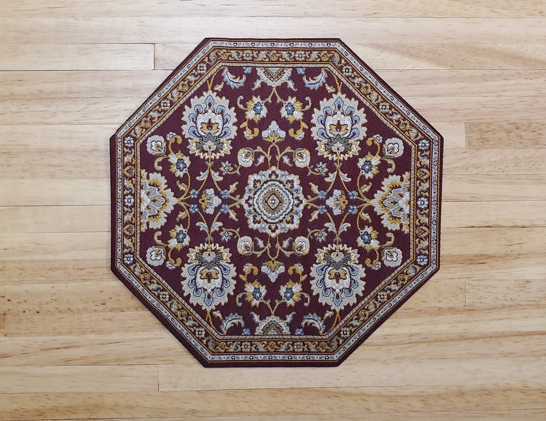 Dollhouse Fabric Rug Octagon Maroon and Gold 1:12 Scale Miniature 5 3/4" - Miniature Crush