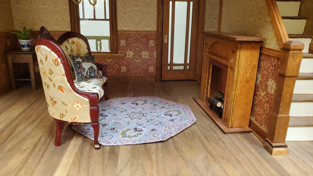 Dollhouse Fabric Rug Octagon Pink and White 1:12 Scale Miniature 5 1/2" - MiniatureCrush