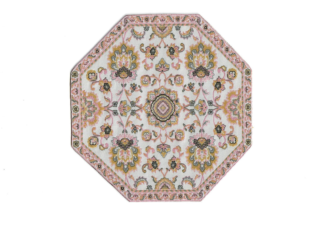 Dollhouse Fabric Rug Octagon Pink and White 1:12 Scale Miniature 5 1/2" - MiniatureCrush