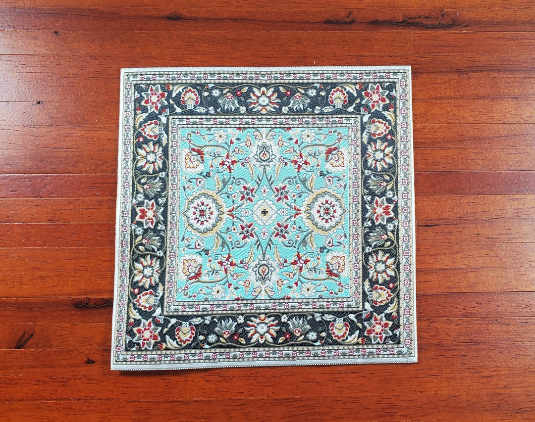 Dollhouse Fabric Rug Square Black Teal Green 1:12 Scale Miniature Carpet - MiniatureCrush