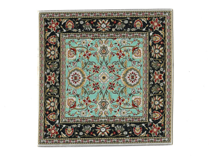 Dollhouse Fabric Rug Square Black Teal Green 1:12 Scale Miniature Carpet - MiniatureCrush