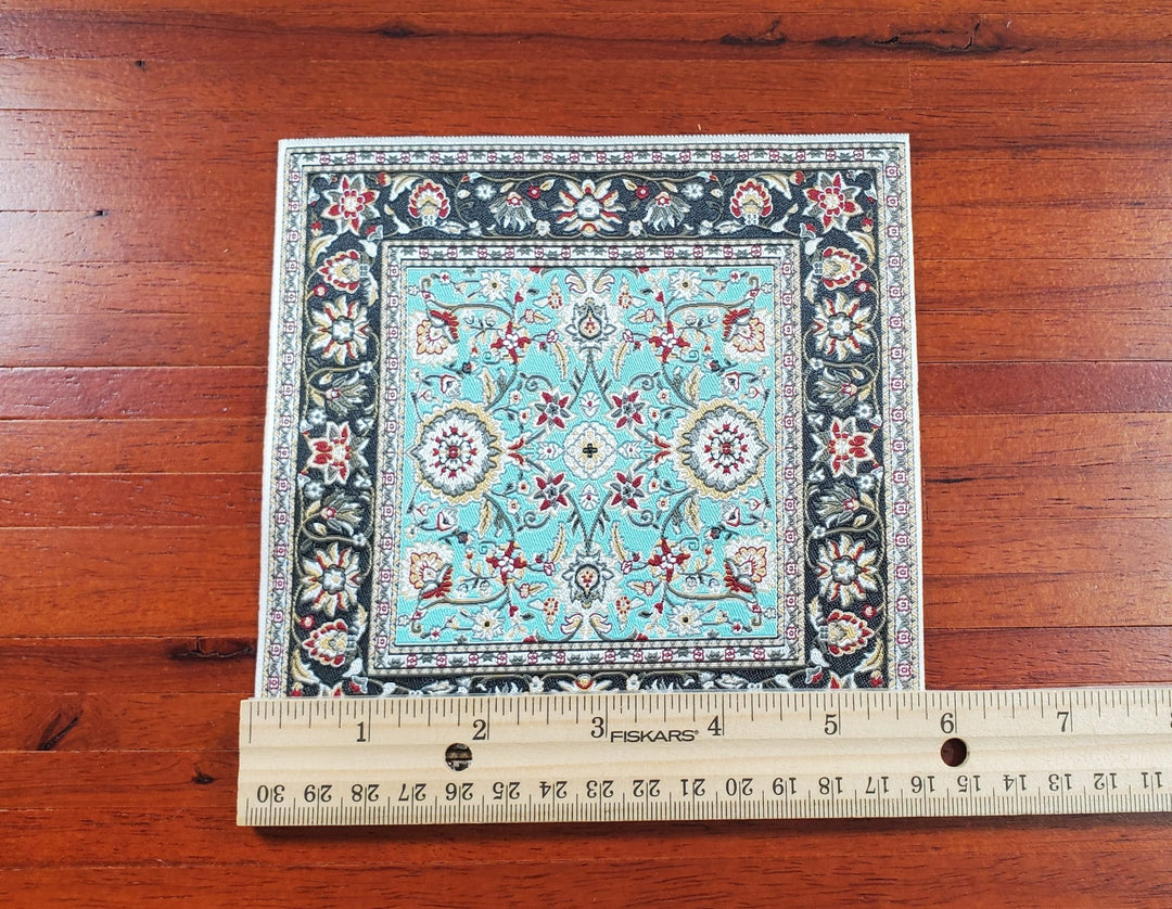 Dollhouse Fabric Rug Square Black Teal Green 1:12 Scale Miniature Carpet - MiniatureCrush