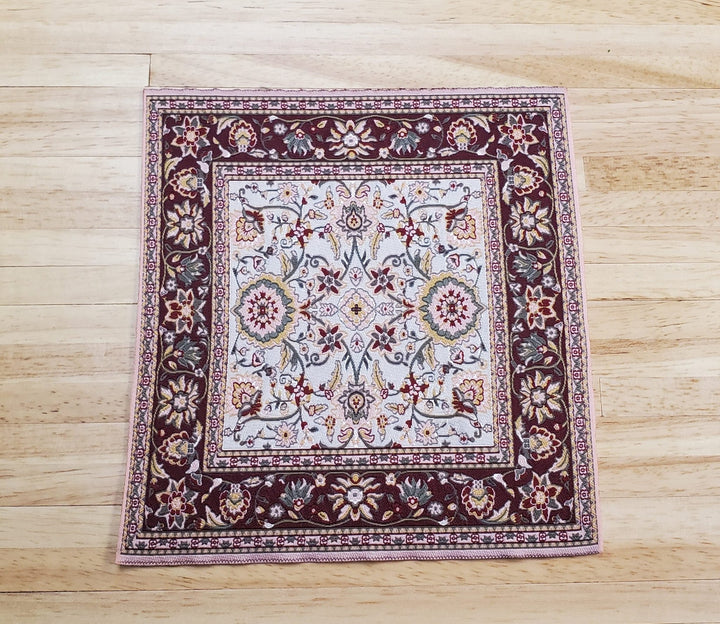 Dollhouse Fabric Rug Square Persian Style Pink Maroon 1:12 Scale Miniature Carpet - Miniature Crush