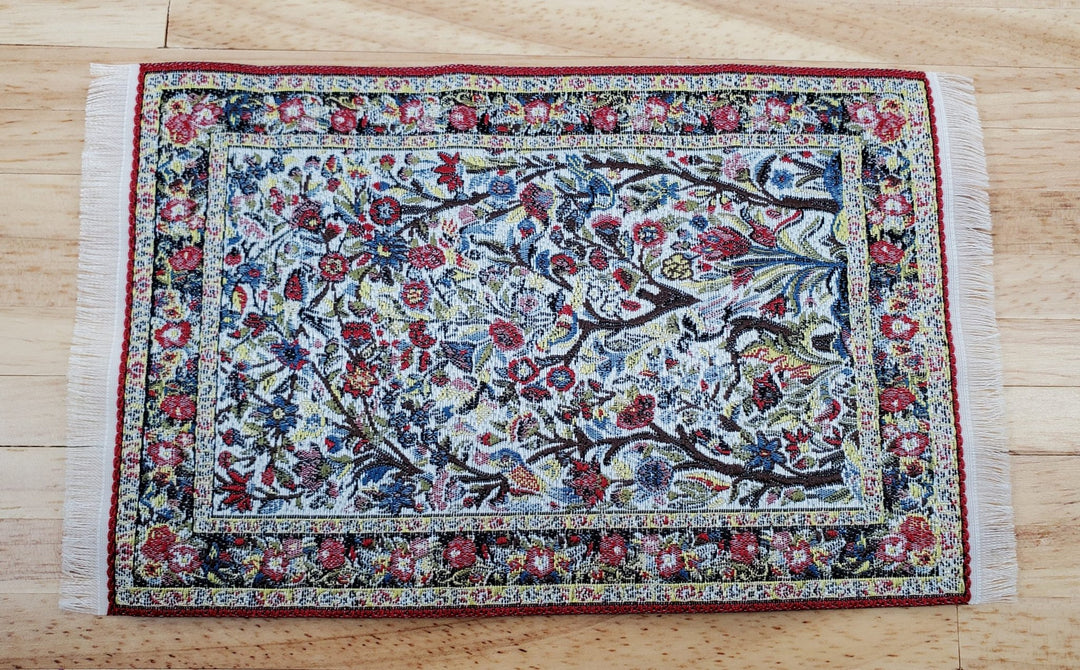 Dollhouse Fabric Rug Woven Birds Red Green Brown 6 3/8" x 3 3/4" 1:12 Scale - Miniature Crush