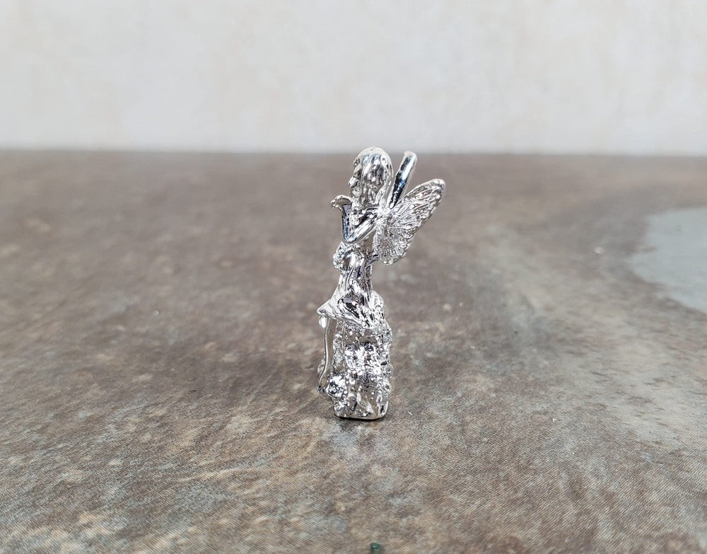 Dollhouse Fairy Statue Metal Silver Finish 1:12 Scale Dollhouse Miniature Garden - MiniatureCrush