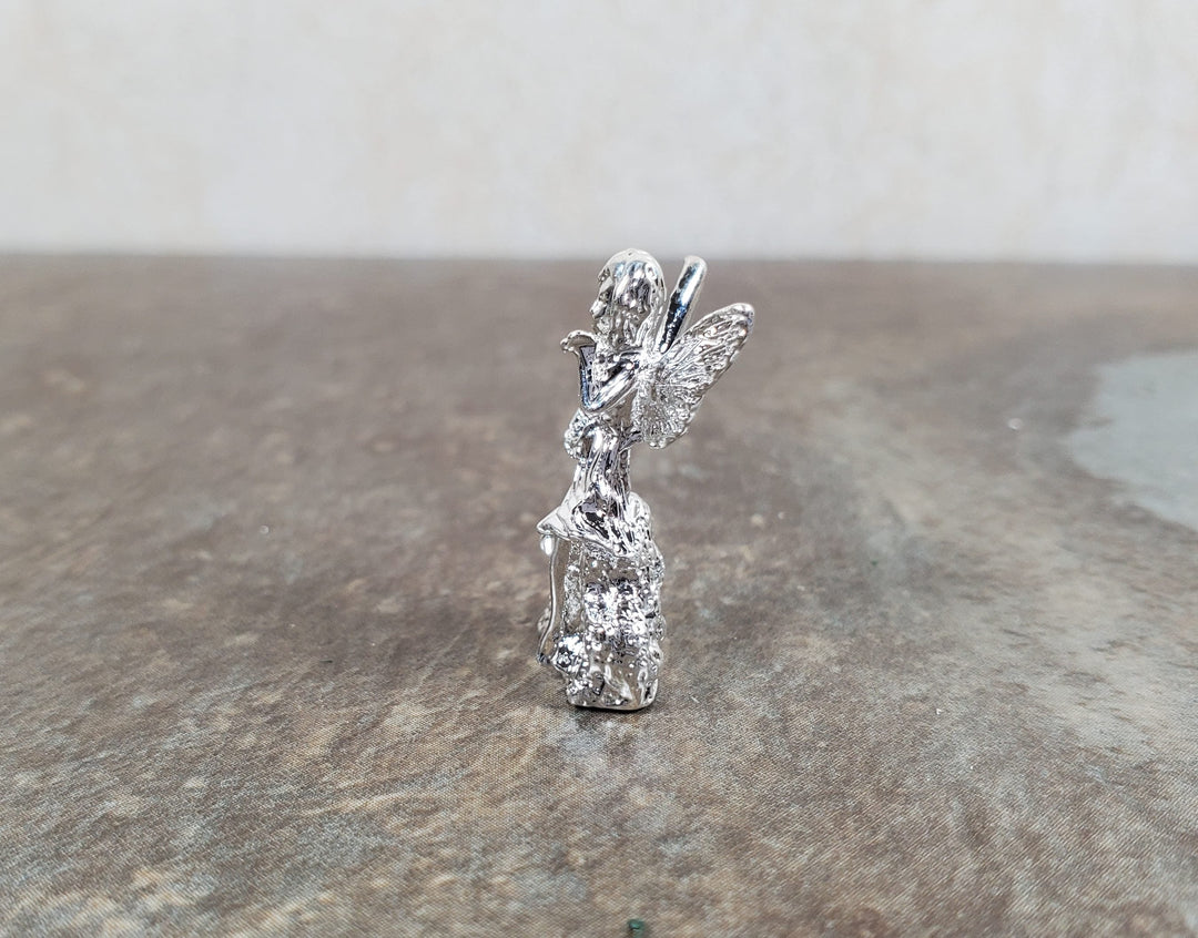 Dollhouse Fairy Statue Metal Silver Finish 1:12 Scale Dollhouse Miniature Garden - MiniatureCrush