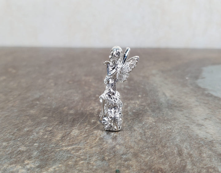 Dollhouse Fairy Statue Metal Silver Finish 1:12 Scale Dollhouse Miniature Garden - MiniatureCrush